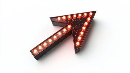 Bright Red LED Arrow Sign With Vintage Style Lighting on a White Background for Directional Guidance