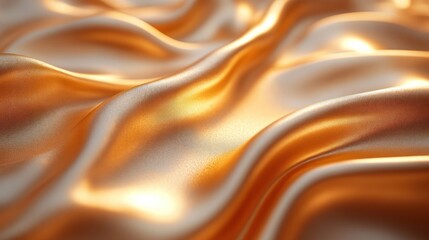 Fototapeta premium Golden silk fabric, luxurious, flowing waves.