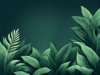 Collection of tropical leaves, foliage plant in green color with space background