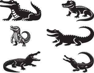 Crocodile set silhouette vector illustration design