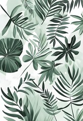 Collection of tropical leaves, foliage plant in green color with space background