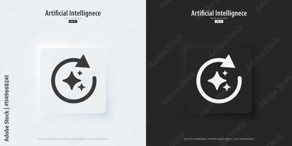 Aufkleber Regenerate AI button user interface. A set of black and white buttons with generated symbols. 3D neumorphism style design for website, application. Vector illustration.