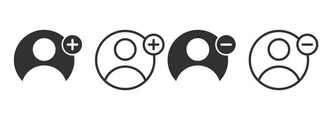 Add new user and delete user icon. Add and delete your friend to the group. Silhouette and line icon. flat symbol design for website, application. Vector illustration.