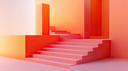 Fototapeta premium Vibrant Abstract Staircase Design with Soft Pink and Orange Tones