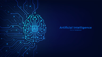 Concept of Artificial intelligence. AI digital brain on the circuit motherboard. Futuristic technology background. Vector illustration for banner and web template.