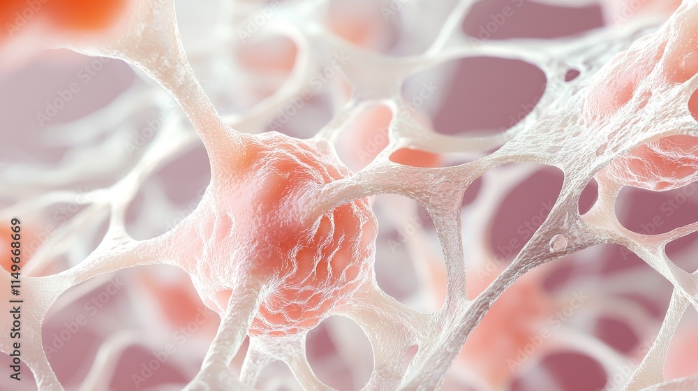 Poster intricate close-up of biological neurons and cellular structures under light microscopy in soft focu