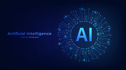 Concept of Artificial intelligence. AI circuit on the circular circuit. Futuristic technology background. Bigdata and machine learning. Vector illustration.