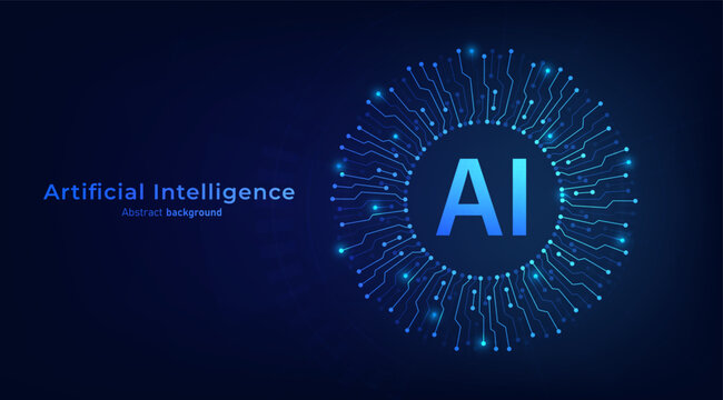 Concept of Artificial intelligence. AI circuit on the circular circuit. Futuristic technology background. Bigdata and machine learning. Vector illustration.