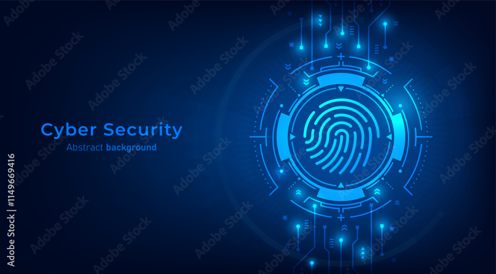 Aufkleber Concept of cybersecurity and data protection privacy. Fingerprint on the HUD circuit. Privacy protection innovation and Advanced safety technology. Vector illustration.