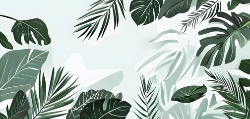 Fototapeta premium Collection of tropical leaves, foliage plant in green color with space background