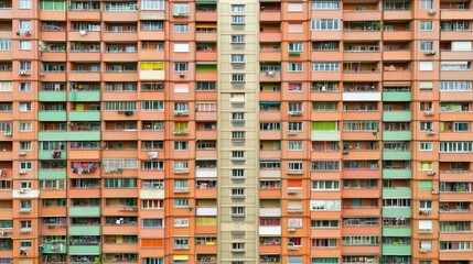 Colorful Apartment Building Facade with Multiple Windows and Balconies