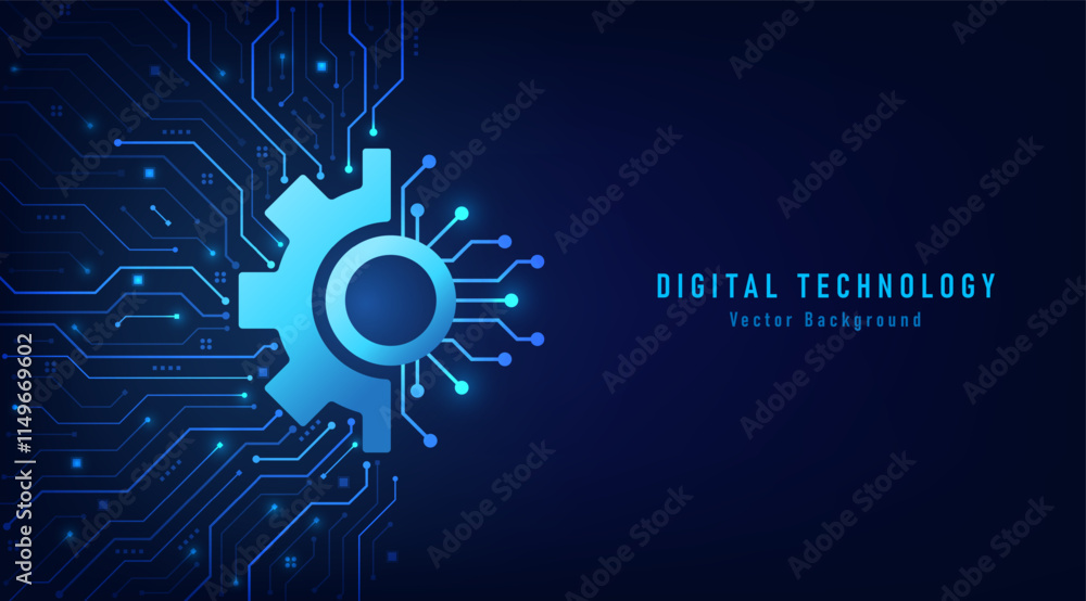 Aufkleber gear wheel circuit on the motherboard. digital technology abstract background. hi-tech concept innov