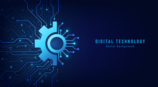 Gear wheel circuit on the motherboard. Digital technology abstract background. Hi-tech concept innovation. vector and illustration.