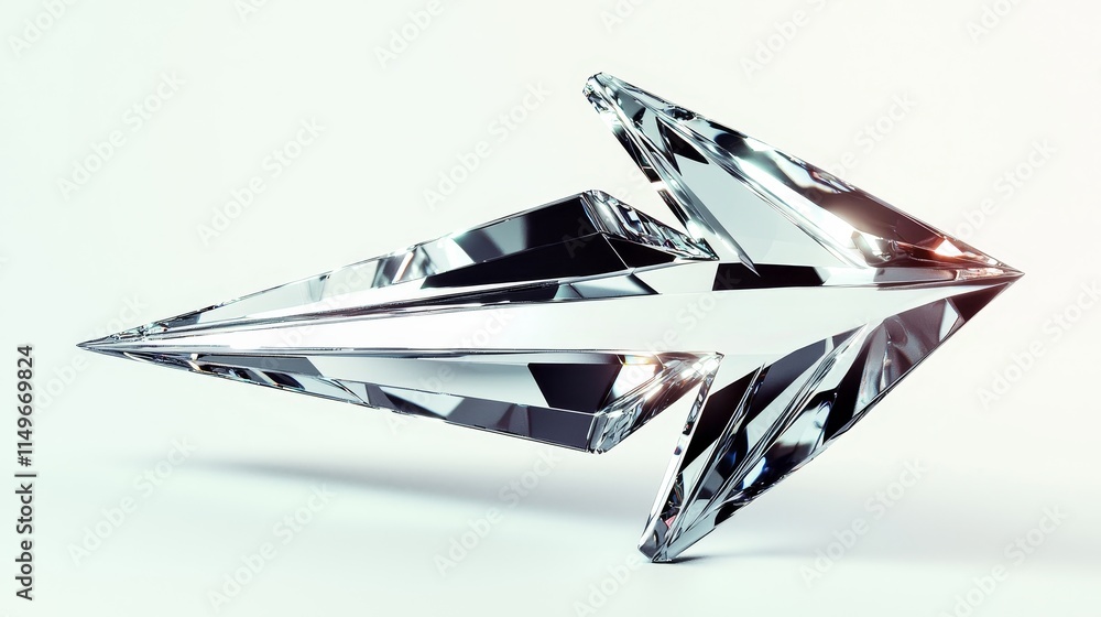 Poster shiny crystal arrow design symbolizing direction and progress in modern aesthetic style
