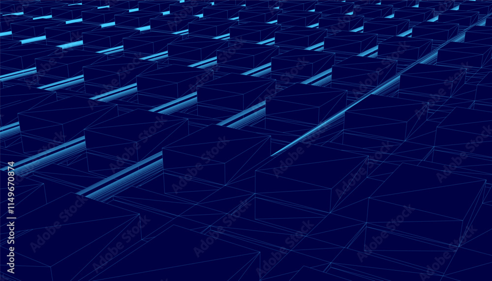 Poster wireframe abstract geometric background with blue lines 3d cubes. modern abstract business template 