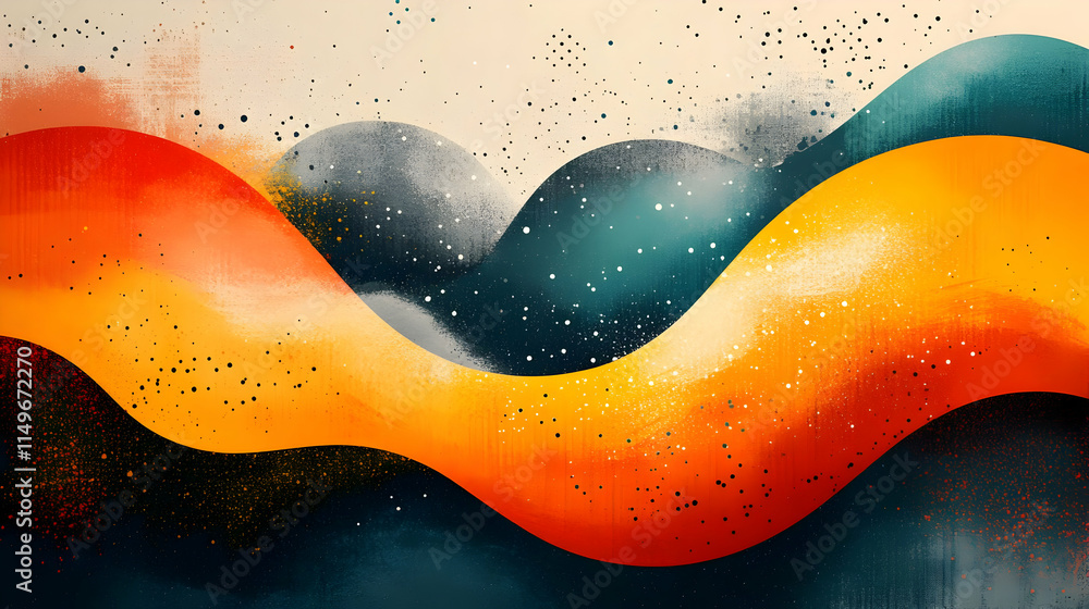 Aufkleber abstract colorful waves with a blend of orange, teal, and black, creating a dynamic visual flow.
