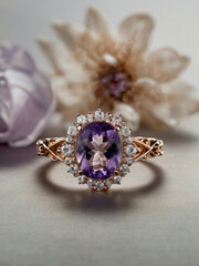 The purple gemstone adds a touch of romance to the wedding band