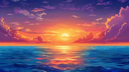 Fototapeta premium A digital illustration of a vibrant sunset over the ocean.