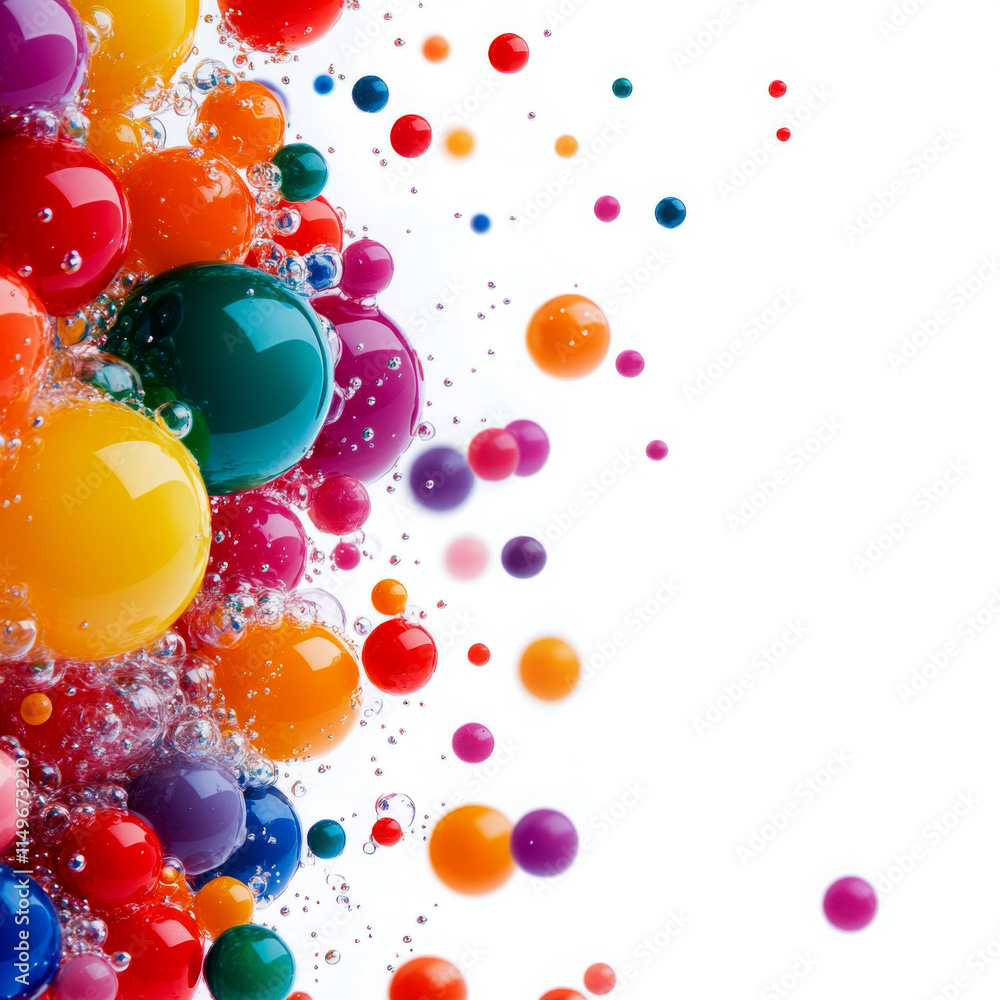 Poster bright and colorful spheres create a vibrant visual effect.