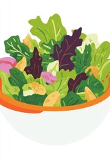Obraz premium Colorful bowl of fresh mixed greens with vibrant textures and shapes, perfect for a healthy meal.