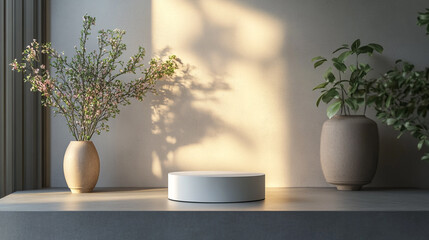 Elegant indoor arrangement with natural light highlighting decor details. 