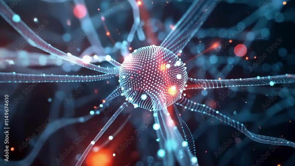Poster complex network of interconnected neurons transmitting information, illustrating the intricate proce