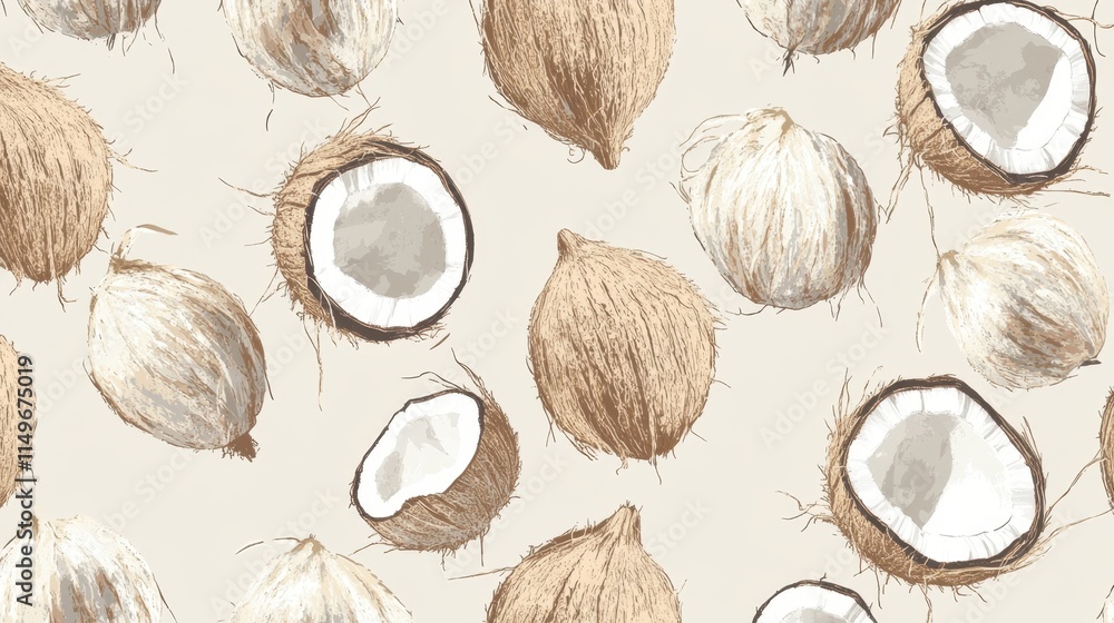 Aufkleber beautiful coconut shell pattern on light background for textiles