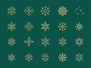 Snowflake icons. Snow. Winter. New Year and Christmas. Winter holidays. Different shapes of snowflakes. A set of editable icons. Vector image.