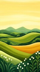 Obraz premium Serene landscape view rolling green hills nature illustration peaceful environment vibrant color palette