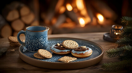 Cozy Winter Dessert Illustration: Donuts, Cookies, and Warm Drinks