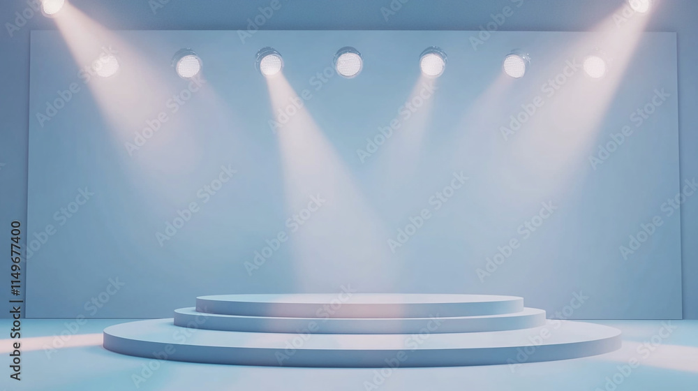 Poster modern stage setup with dramatic lighting in a minimalist design setting.