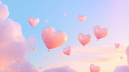 Cute Hearts Sky Background Wallpaper