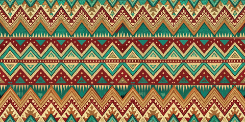 Colorful tribal pattern featuring zigzag designs in earthy tones.
