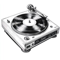 Vintage Turntable with Vinyl Record Playing Music