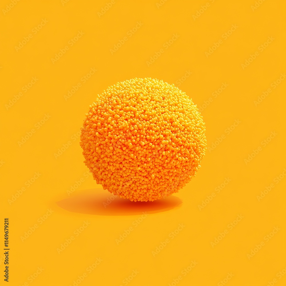Poster a yellow 3d sphere on a yellow background, rendered in a minimalist style with a soft shadow.