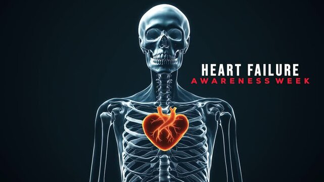 Heart Failure Awareness Week, human skeleton with heart motion.