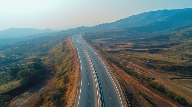 national highway48 in beautiful winter season lonavala hills drone view in maharashtra. 