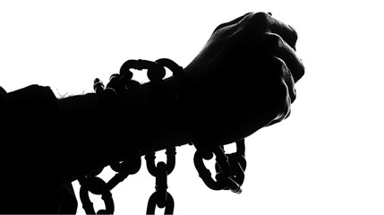 Abuse of power, A pair of hands chained to a chain,  vector silhouette, Juneteenth Day Freedom, International day for the remembrance of the slave trade and its abolition concept, Generative Ai