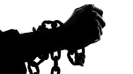 Abuse of power, A pair of hands chained to a chain,  vector silhouette, Juneteenth Day Freedom, International day for the remembrance of the slave trade and its abolition concept, Generative Ai