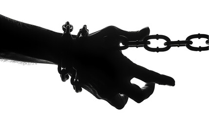 Abuse of power, A pair of hands chained to a chain,  vector silhouette, Juneteenth Day Freedom, International day for the remembrance of the slave trade and its abolition concept, Generative Ai