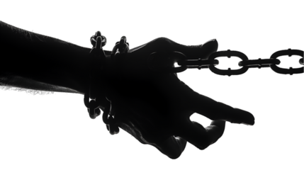 Abuse of power, A pair of hands chained to a chain,  vector silhouette, Juneteenth Day Freedom, International day for the remembrance of the slave trade and its abolition concept, Generative Ai