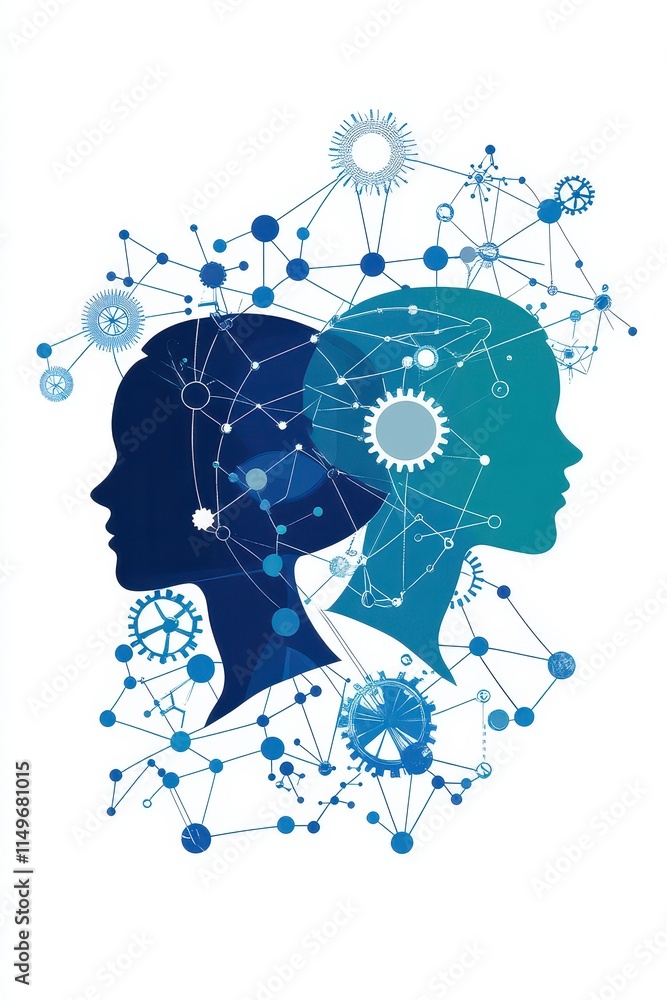 Aufkleber silhouettes of two heads interconnected with abstract designs, representing knowledge and connection