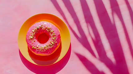 Obraz premium Pink Donut with Pistachios, Illustration