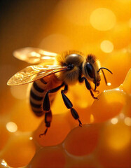 Detailed Close-up Photo of A Honey Bee. AI Generated.