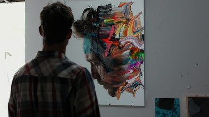 Naklejka premium Artistic reflection of identity studio digital art creative space close-up abstract expressionism