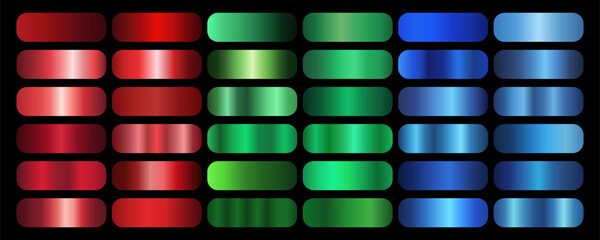 Red Green Blue gradient set. Metalic gradients collection 