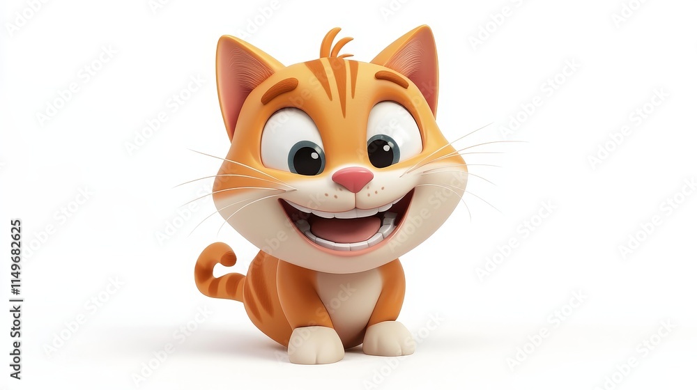 Poster charming 3d cartoon cat character with cheerful expression and playful pose