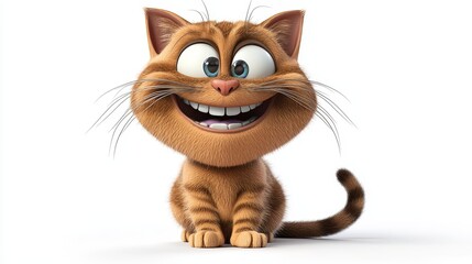 Charming 3D Cartoon Cat Character Smiling with Big Eyes and Fluffy Fur