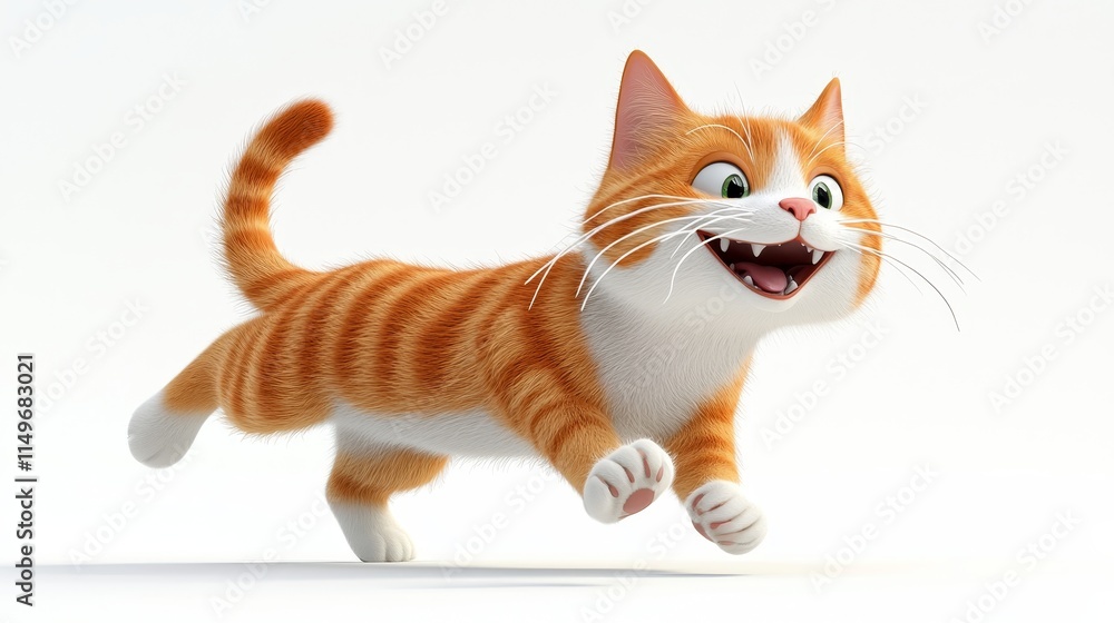 Poster joyful cartoon cat in dynamic 3d pose displaying playfulness and energy