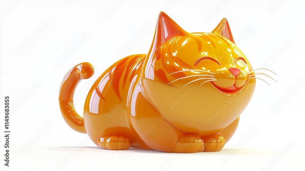 Poster sleek 3d rendered cartoon cat with shiny surface and playful expression